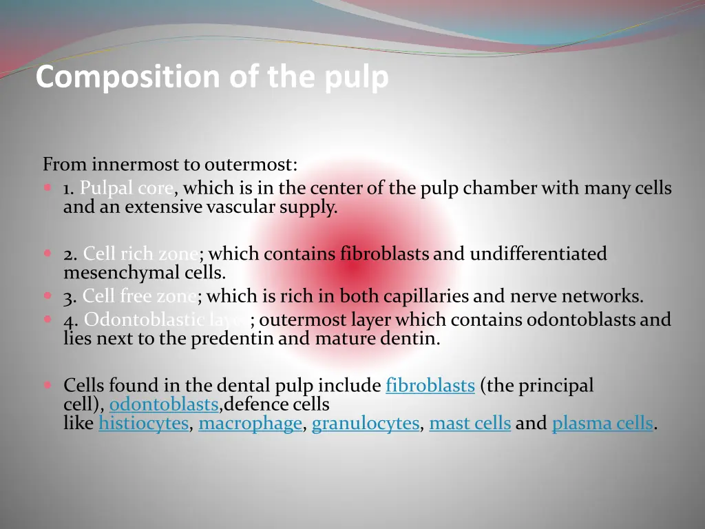 composition of the pulp