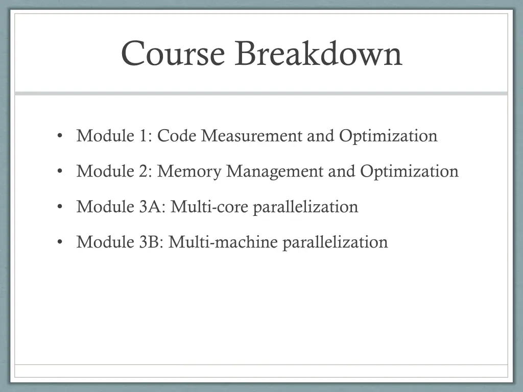 course breakdown