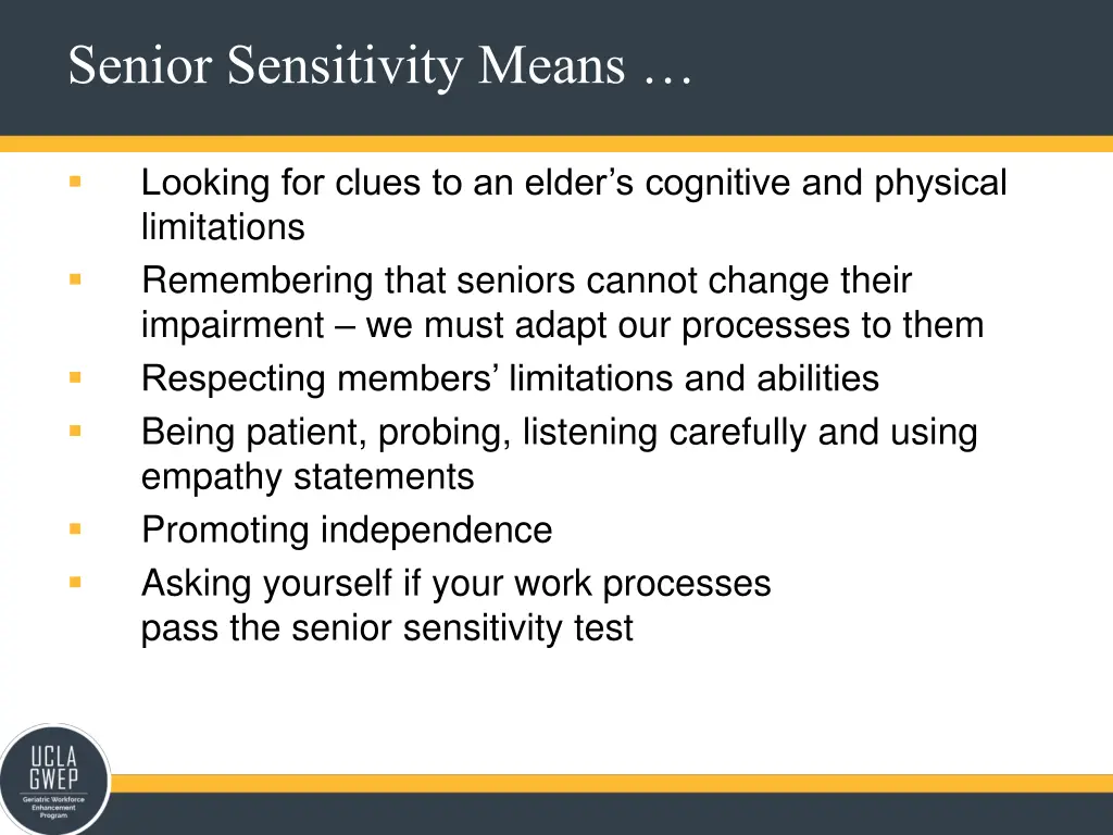 senior sensitivity means