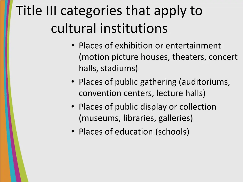 title iii categories that apply to cultural