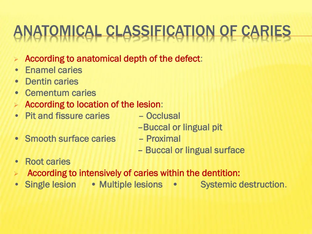 anatomical classification of caries