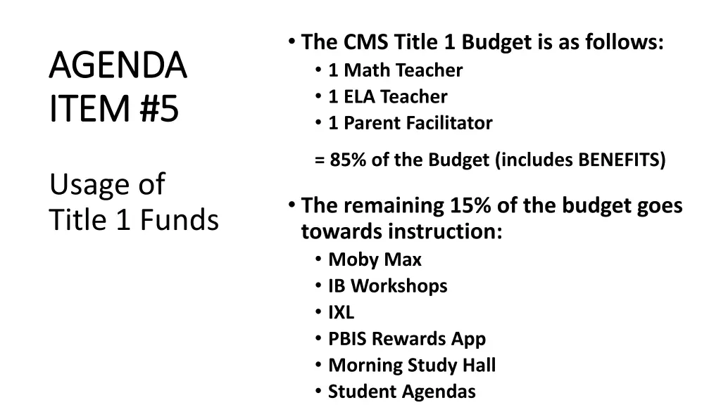 the cms title 1 budget is as follows 1 math