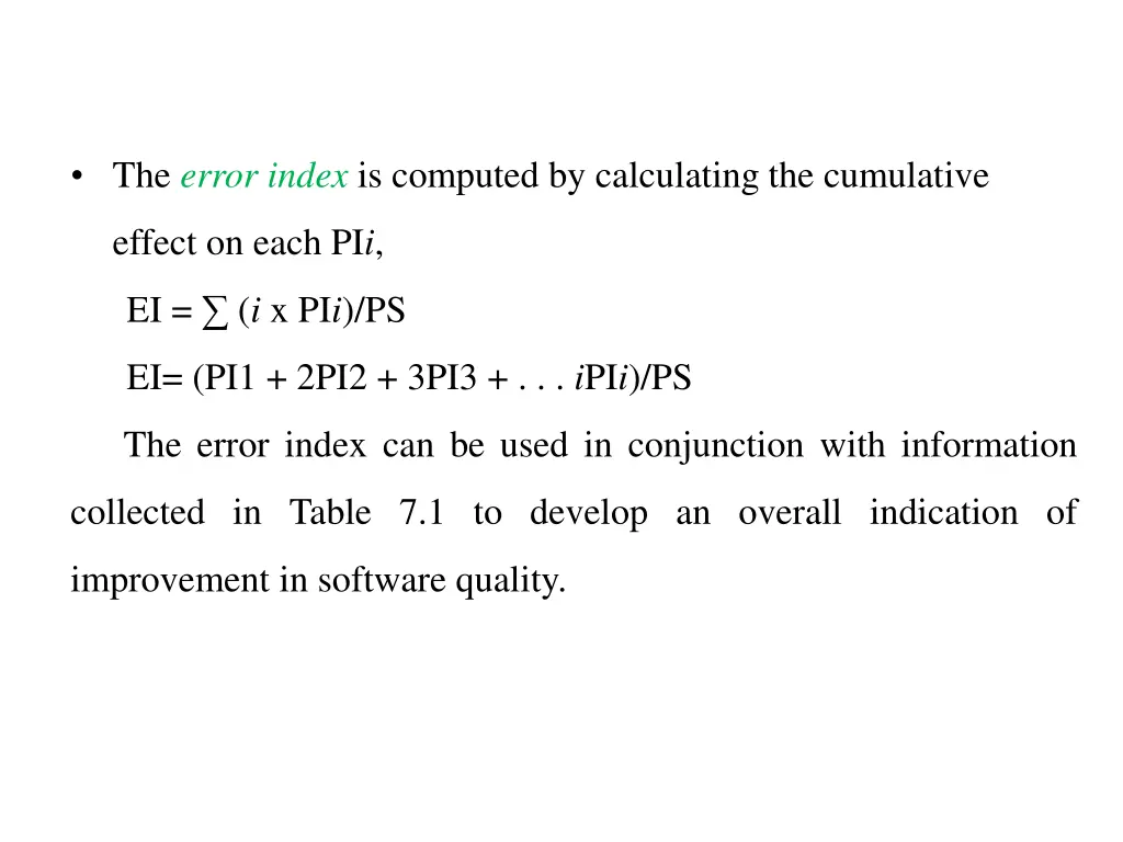 the error index is computed by calculating