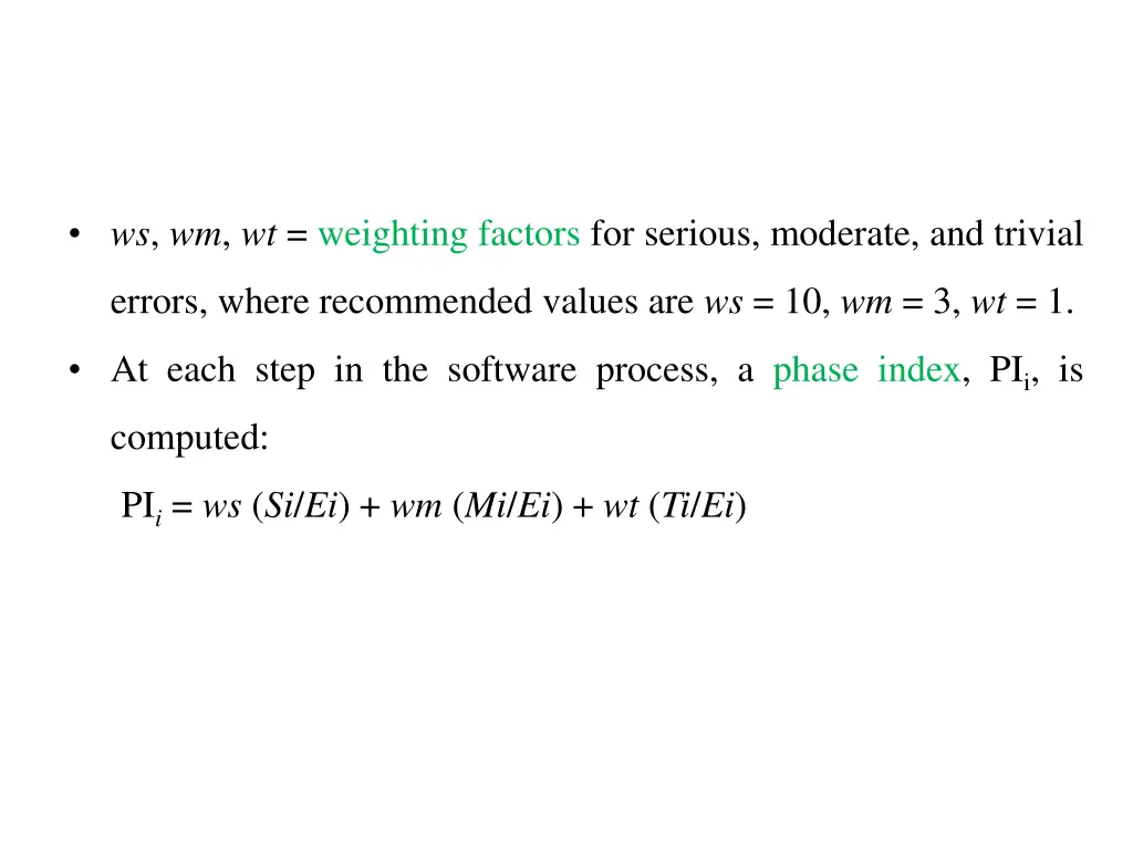 ws wm wt weighting factors for serious moderate