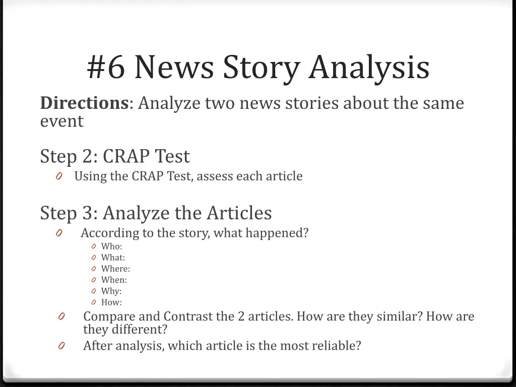 6 news story analysis directions analyze two news