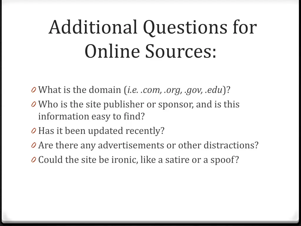 additional questions for online sources