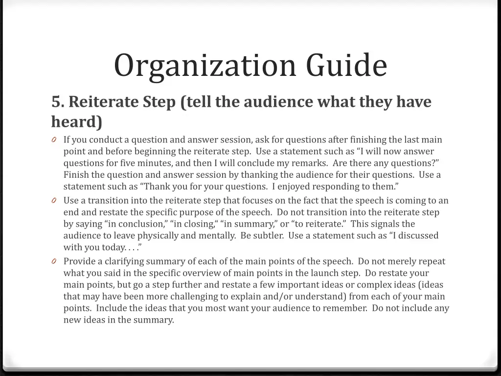 organization guide 5 reiterate step tell