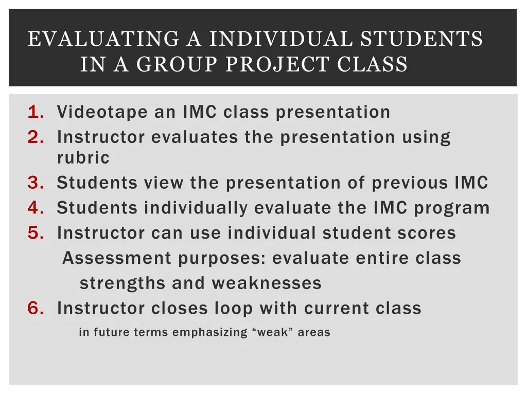 evaluating a individual students in a group