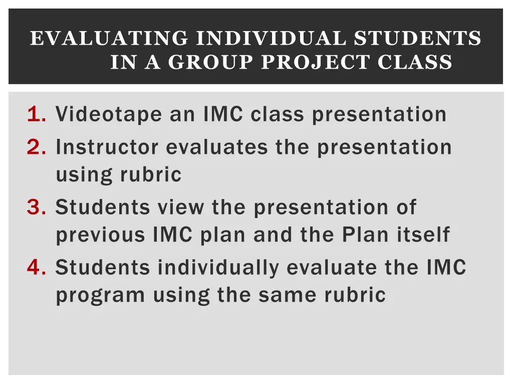 evaluating individual students in a group project 2