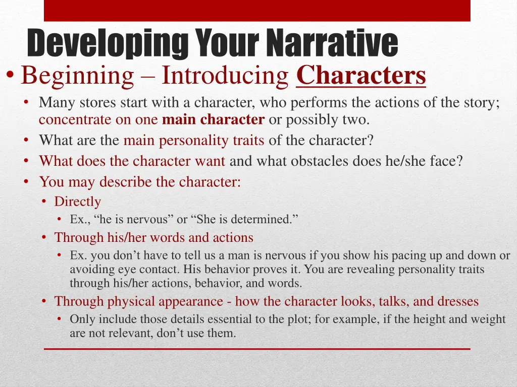 developing your narrative beginning introducing