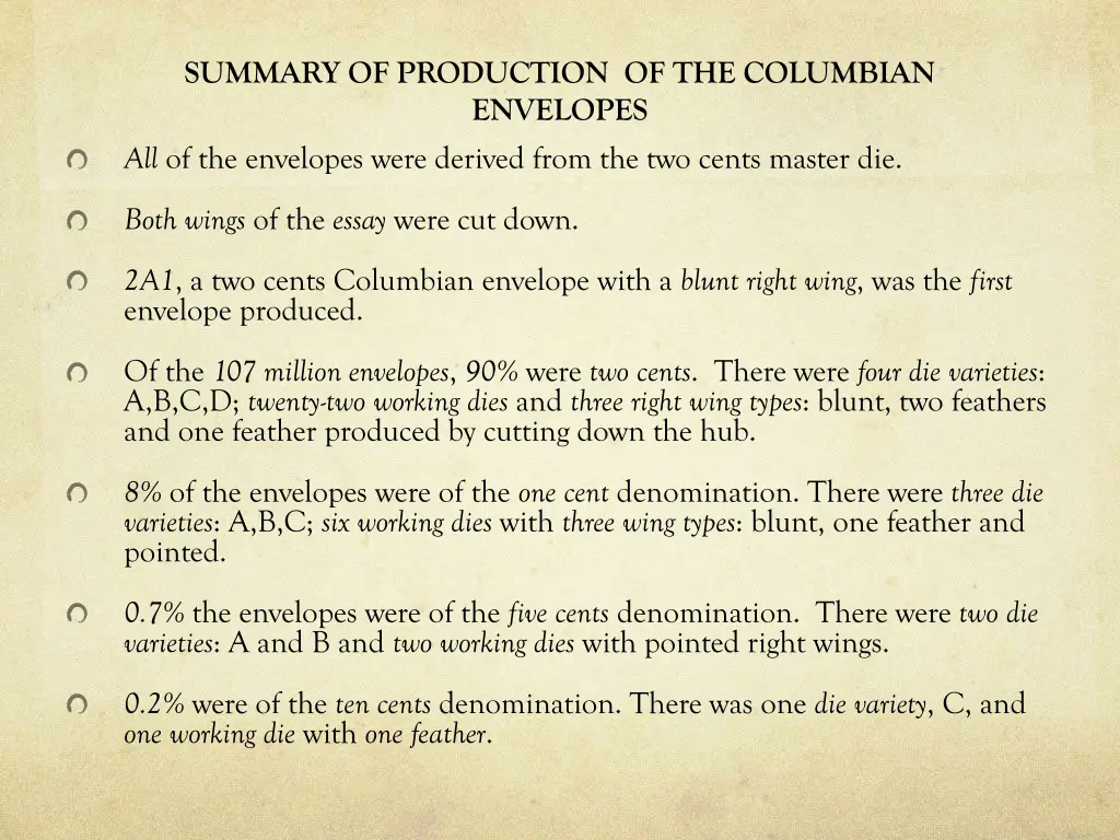 summary of production of the columbian envelopes