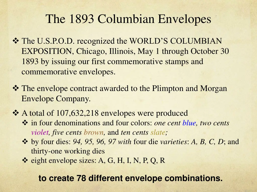 the 1893 columbian envelopes