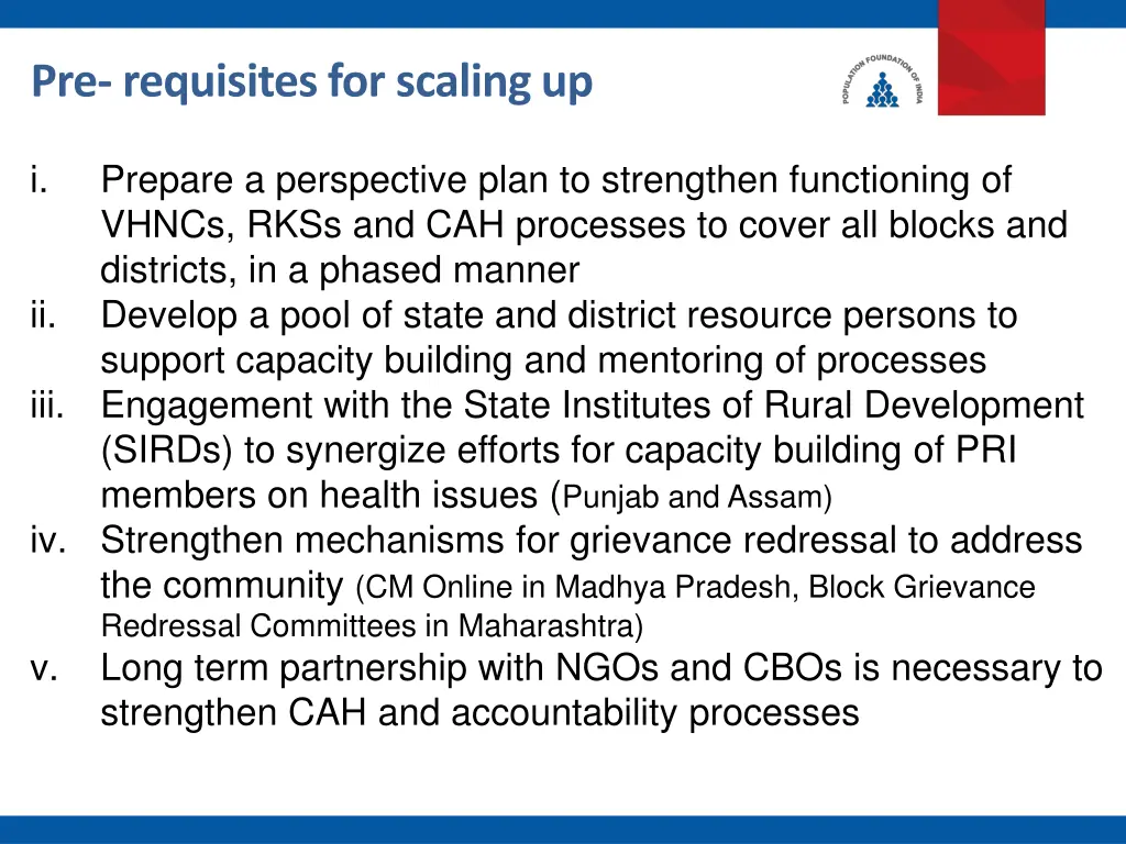 pre requisites for scaling up