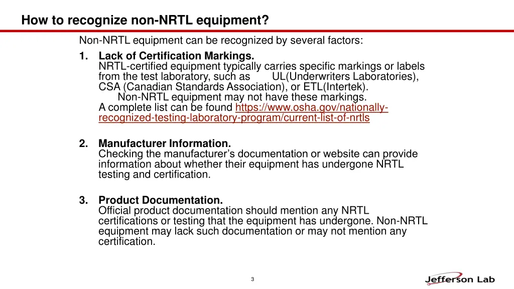 how to recognize non nrtl equipment