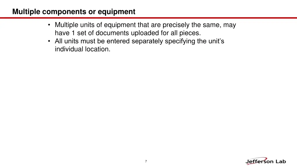 multiple components or equipment