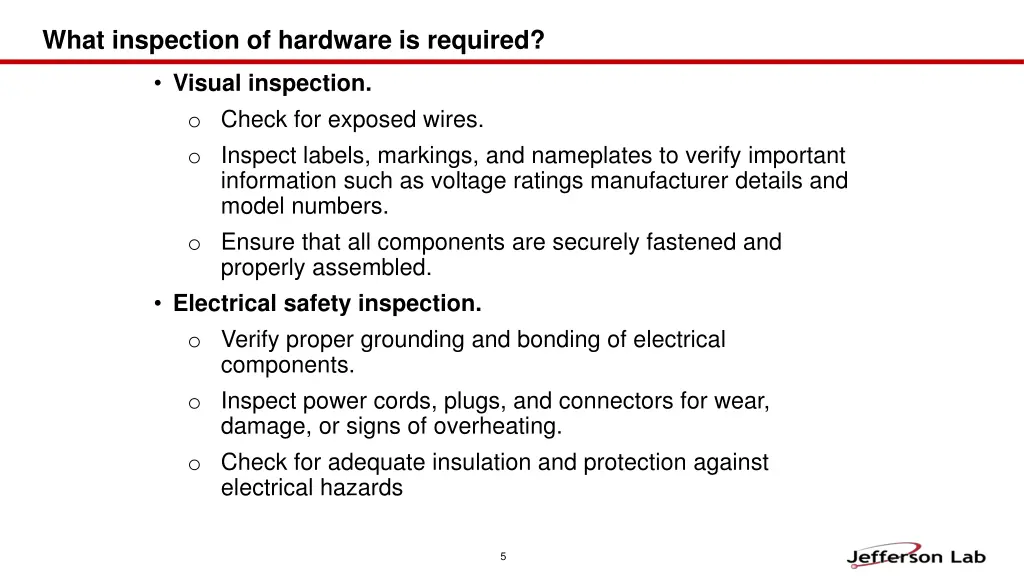 what inspection of hardware is required