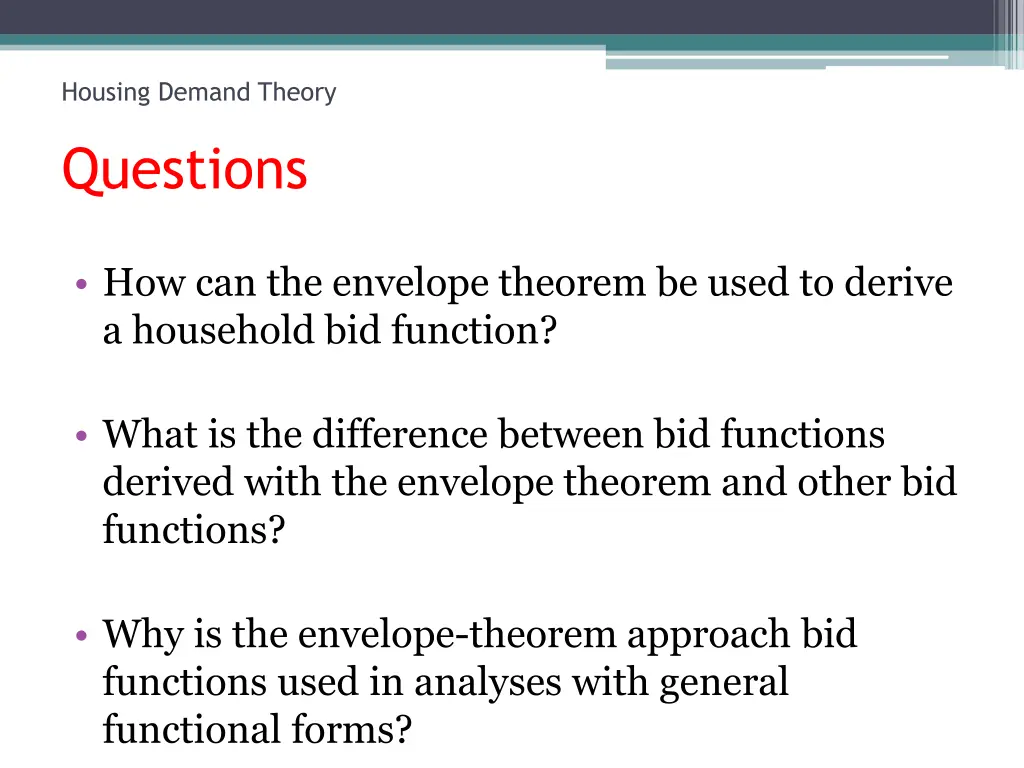 housing demand theory questions 1