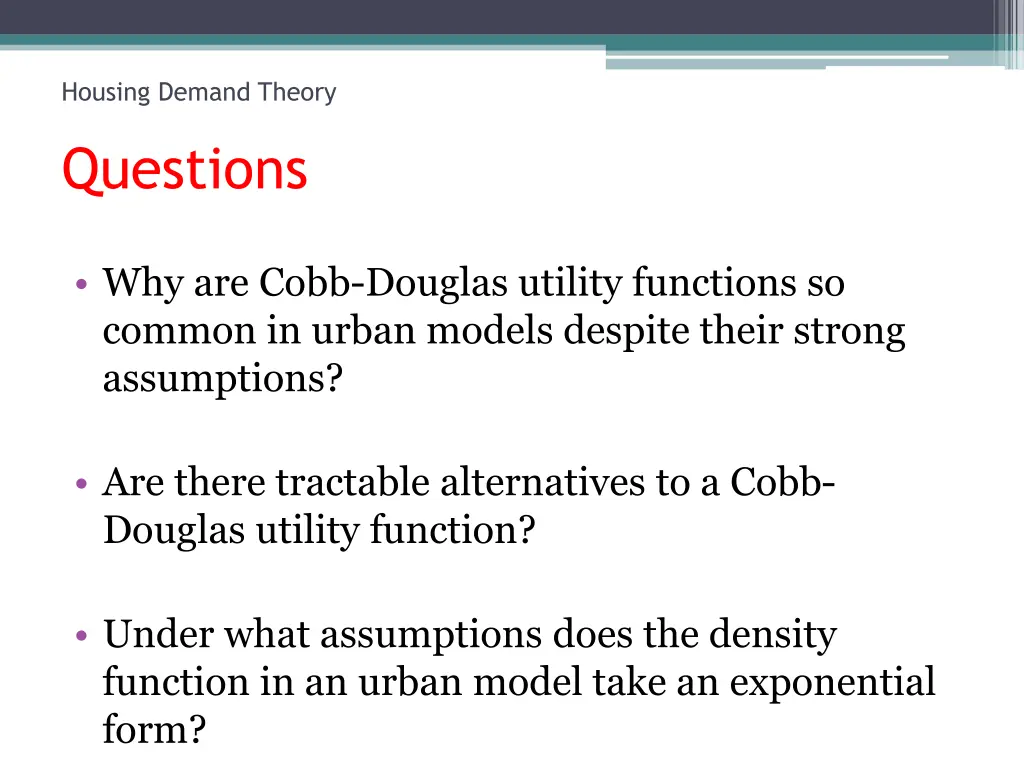 housing demand theory questions