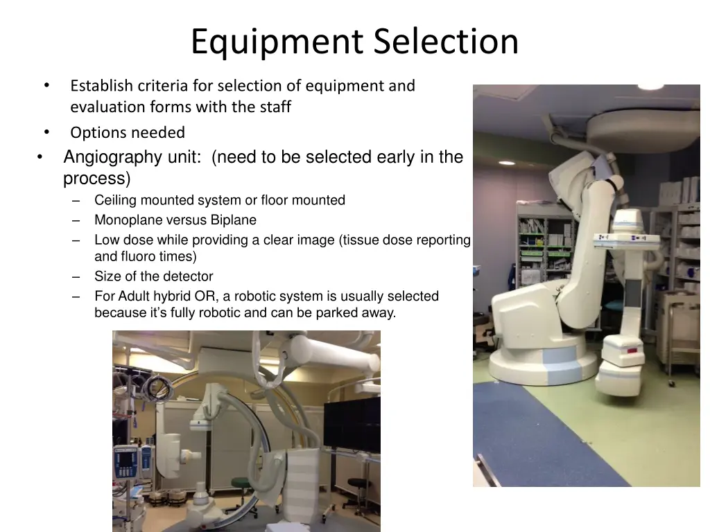 equipment selection