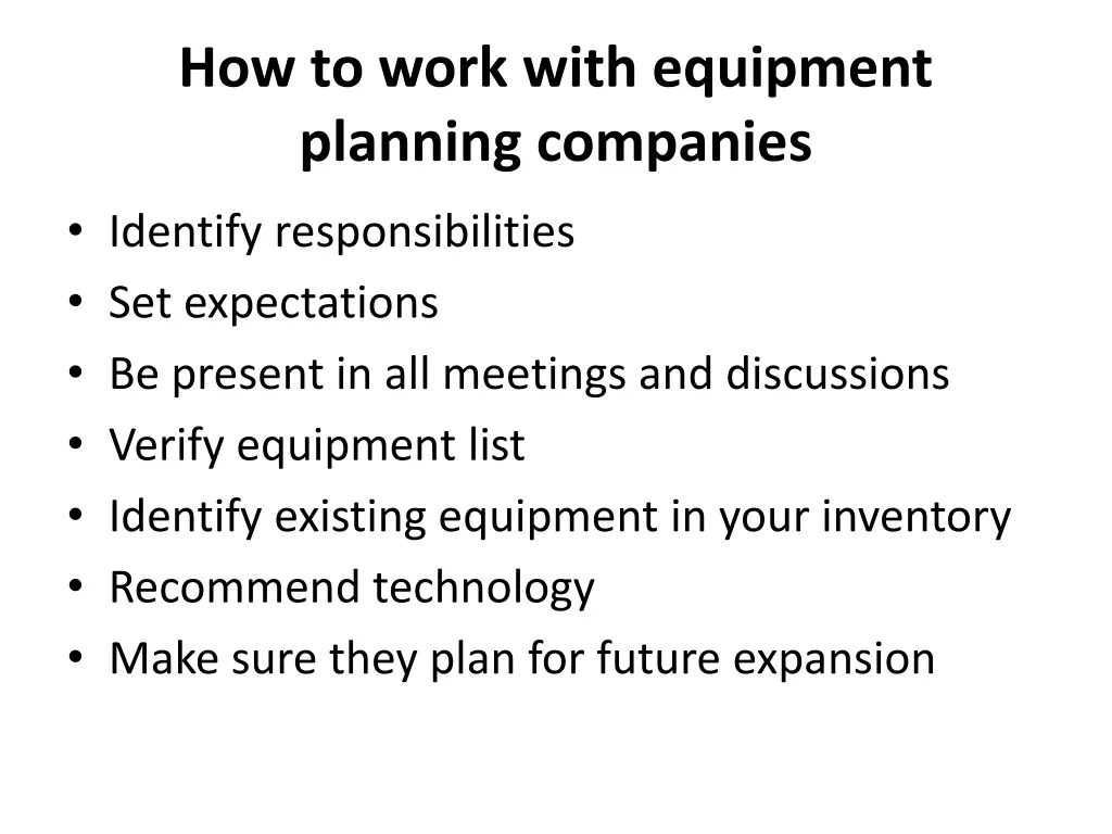 how to work with equipment planning companies