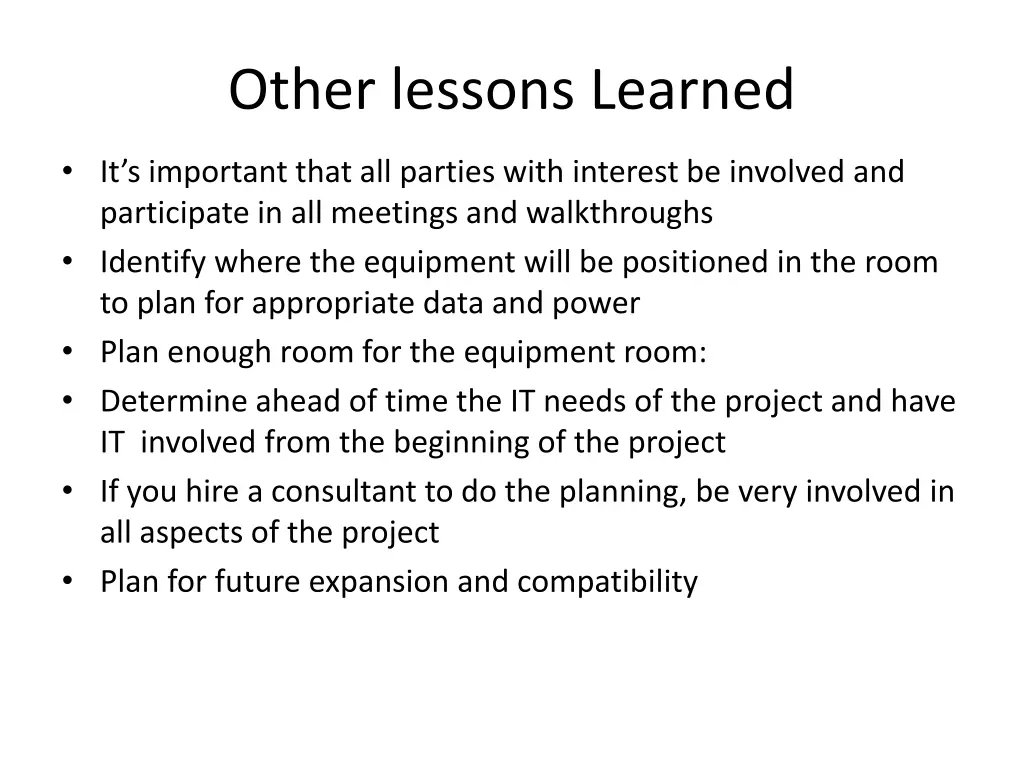 other lessons learned