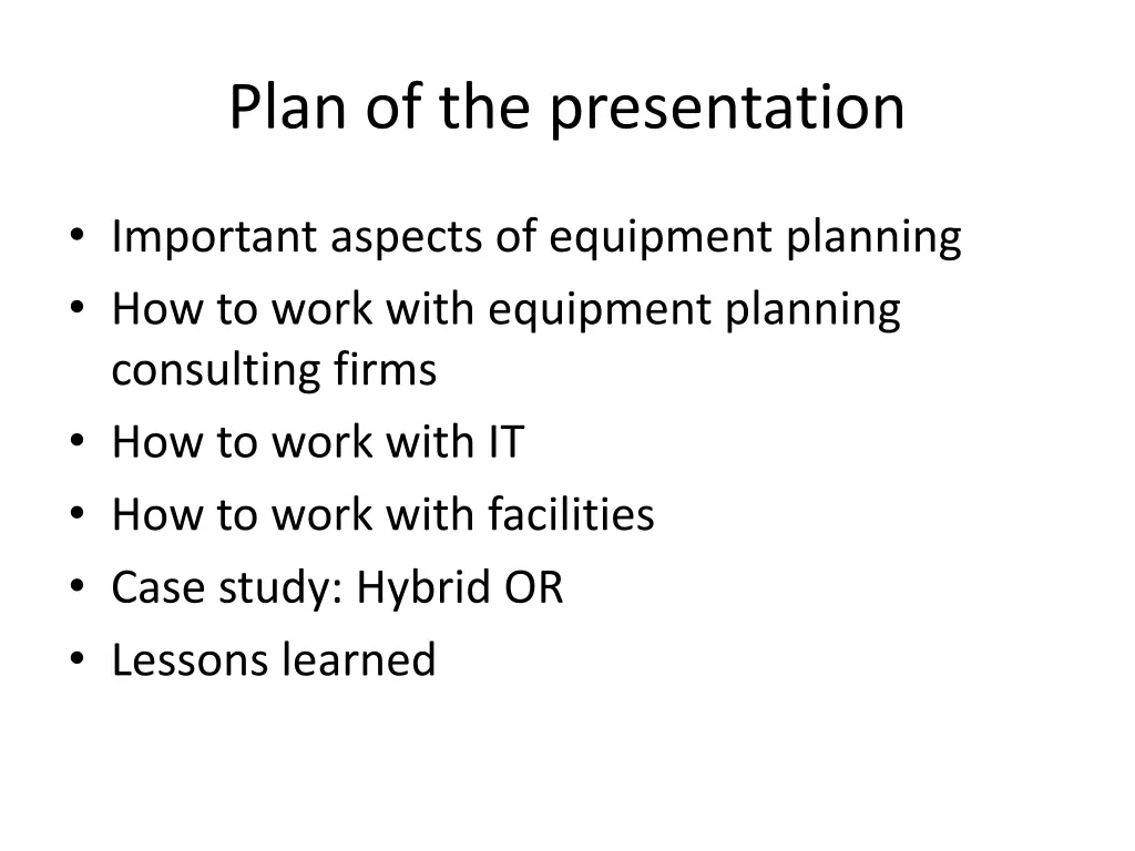 plan of the presentation