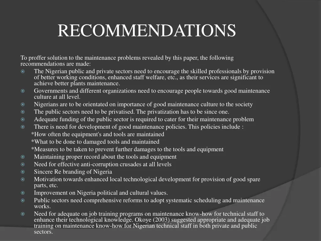 recommendations