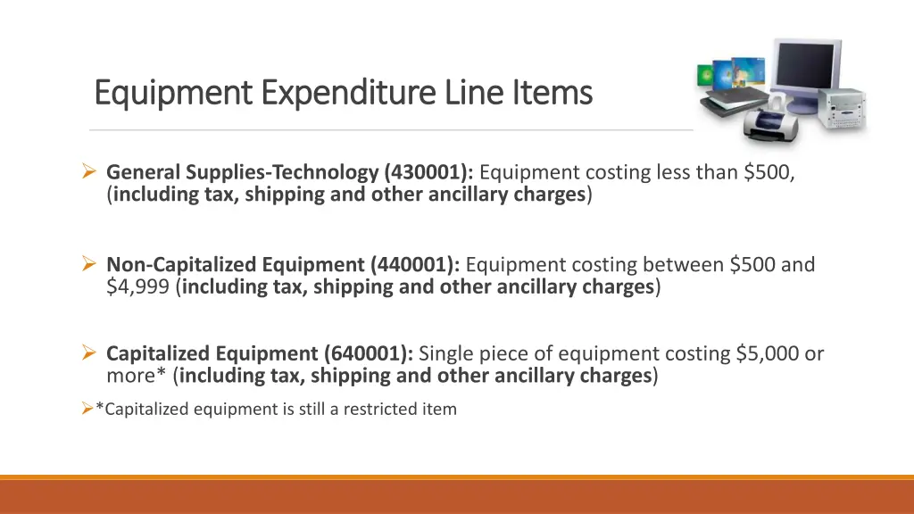 equipment expenditure line items equipment