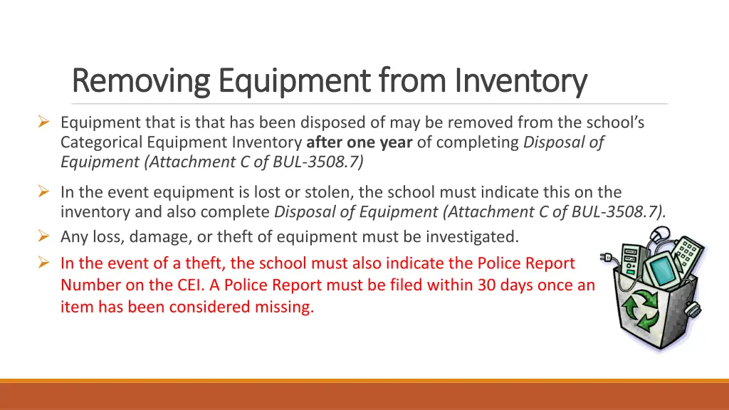 removing equipment from inventory removing