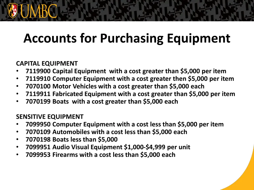 accounts for purchasing equipment