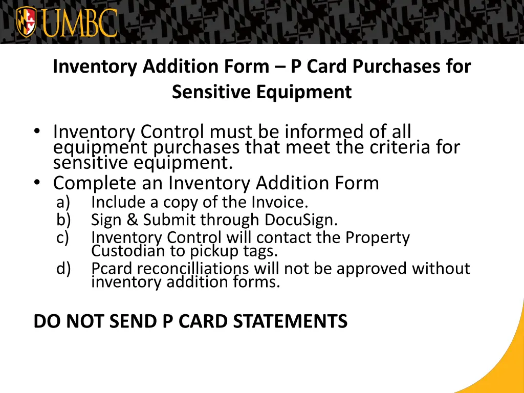 inventory addition form p card purchases