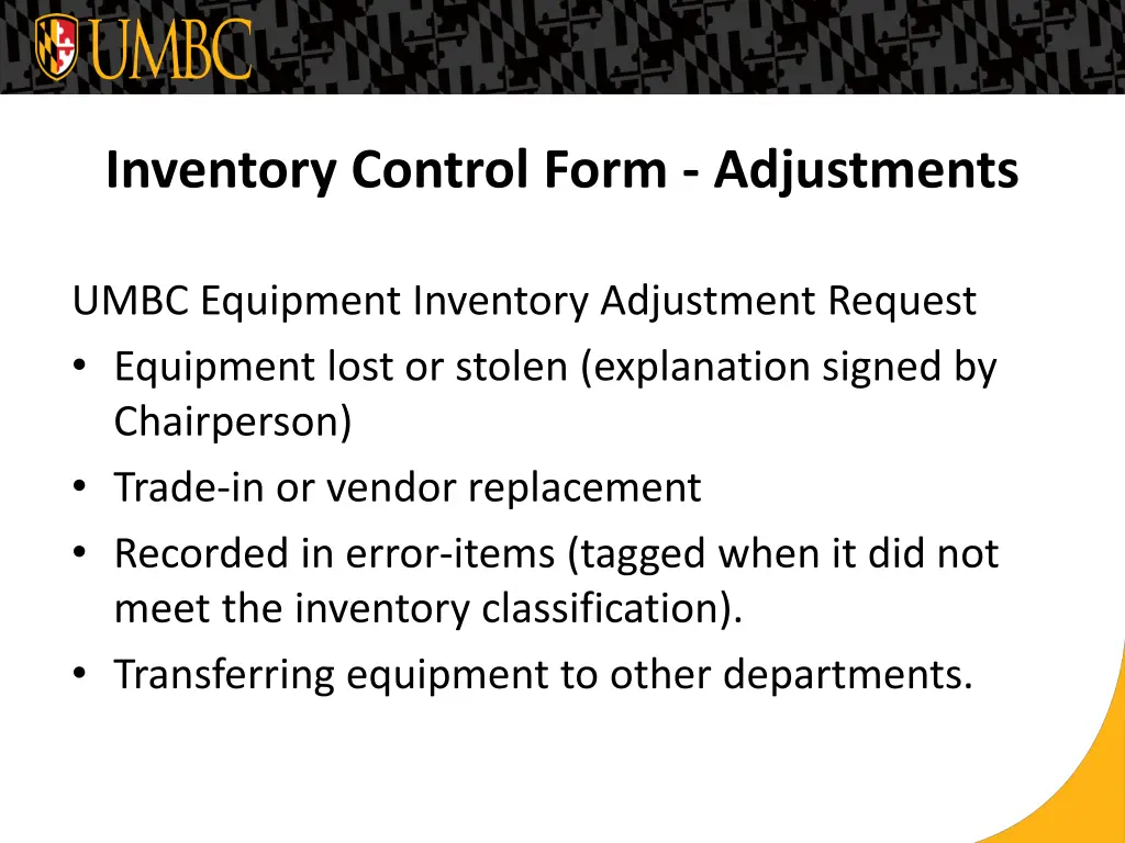 inventory control form adjustments