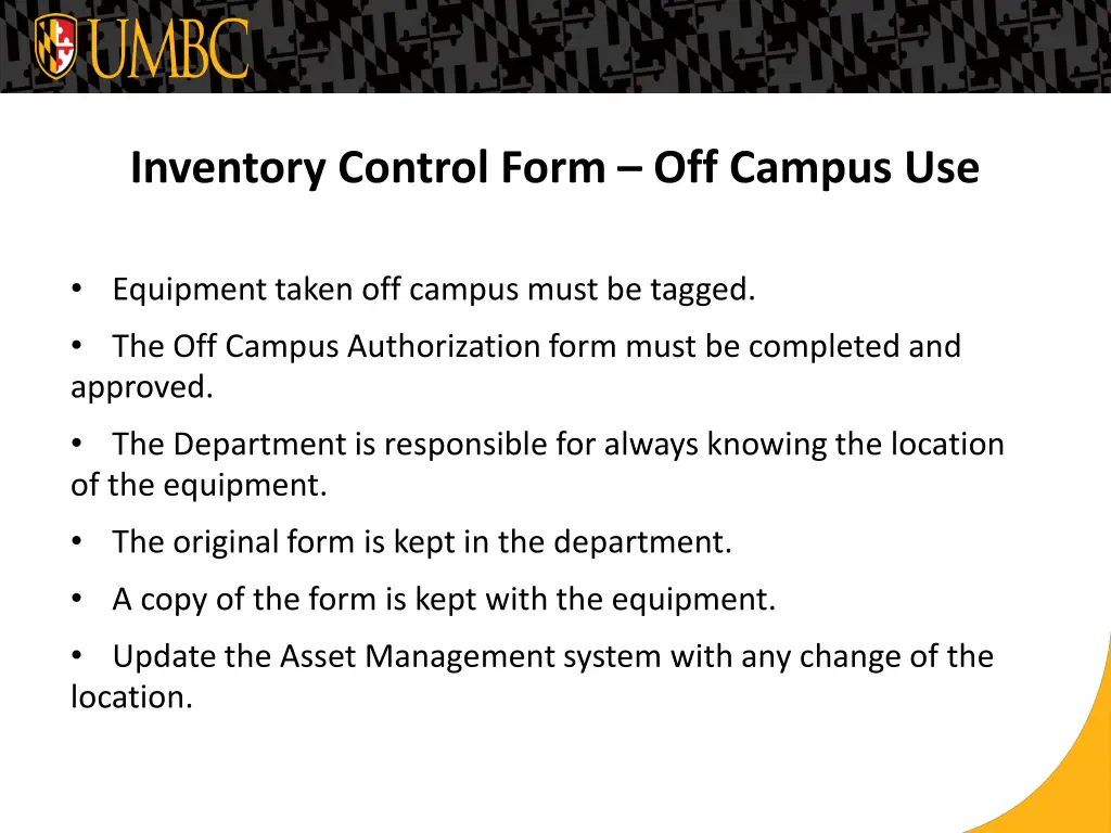 inventory control form off campus use