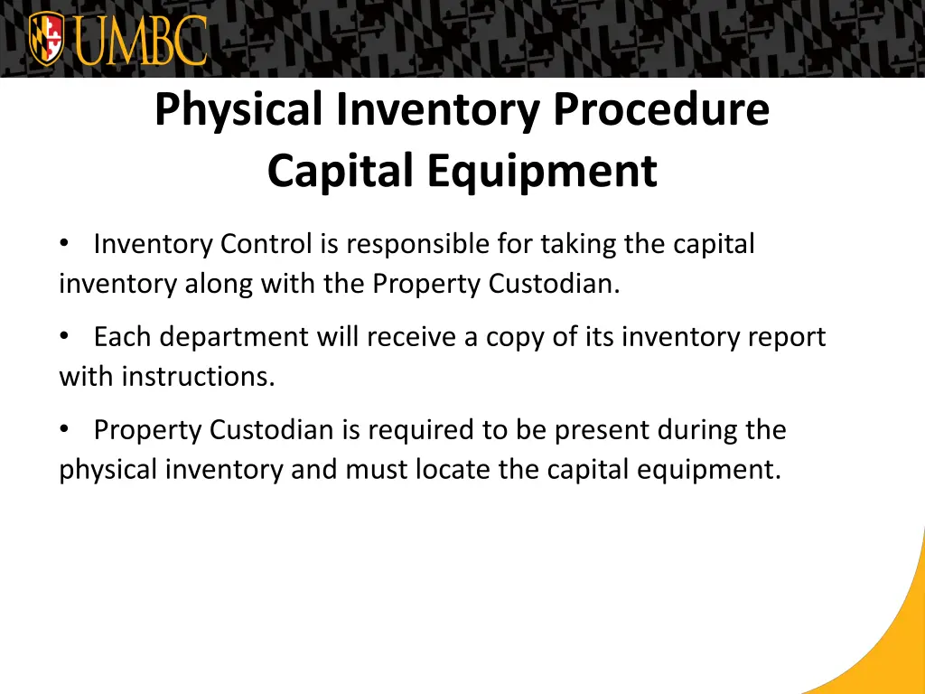 physical inventory procedure capital equipment