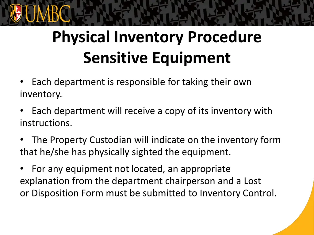 physical inventory procedure sensitive equipment