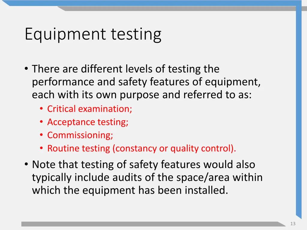 equipment testing