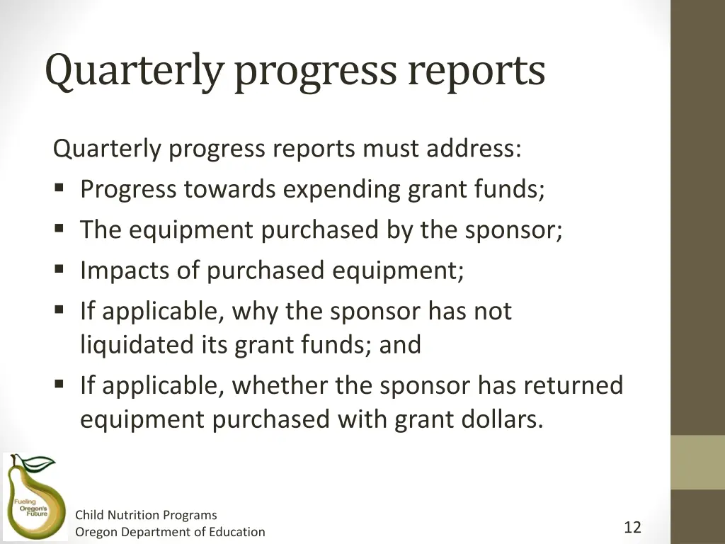 quarterly progress reports