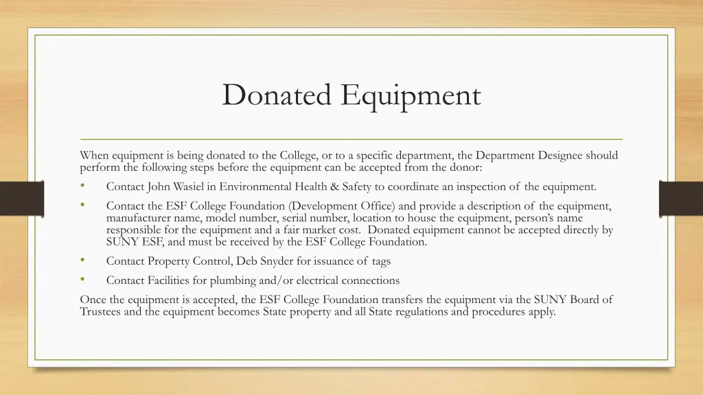 donated equipment