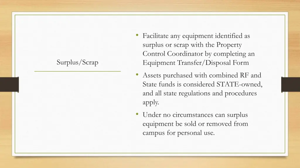 facilitate any equipment identified as surplus