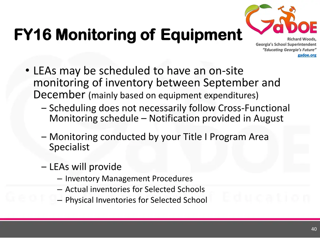 fy16 monitoring of equipment fy16 monitoring