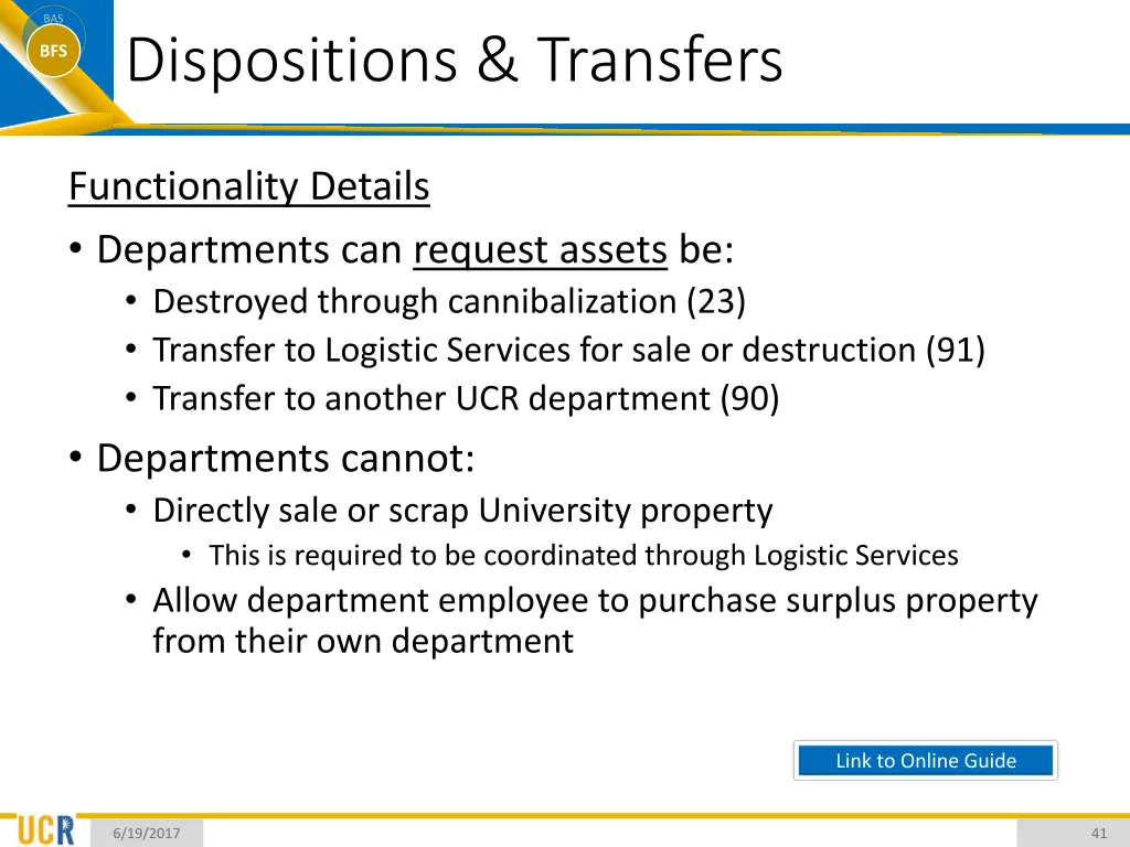 bas bfs dispositions transfers