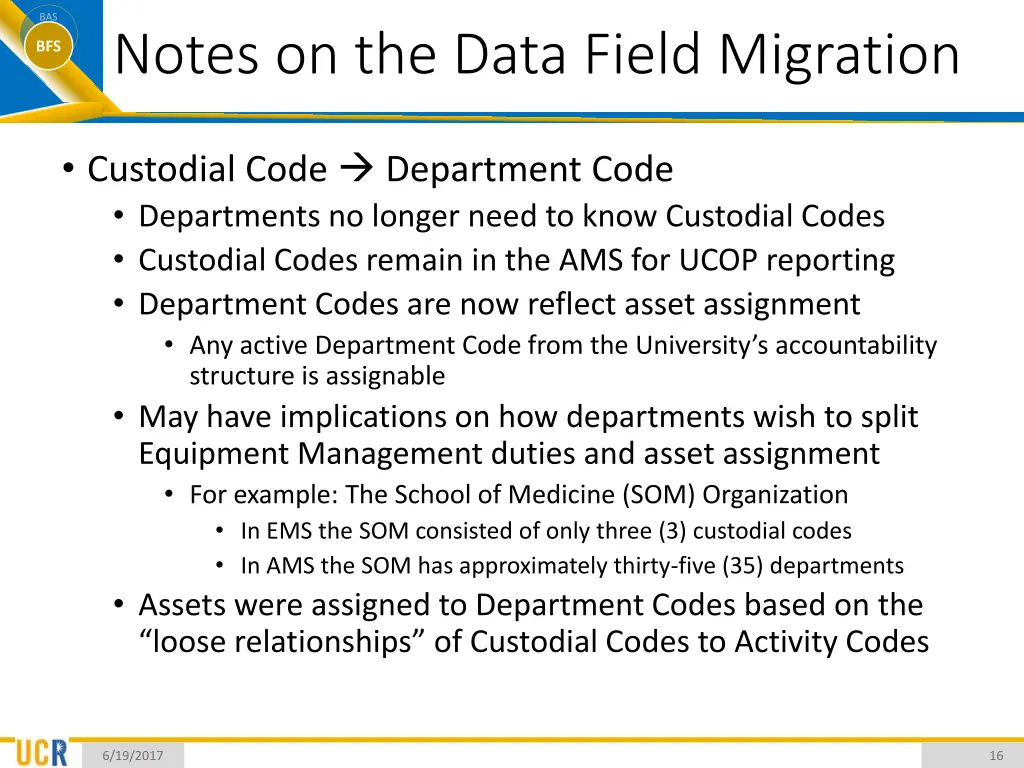 bas bfs notes on the data field migration