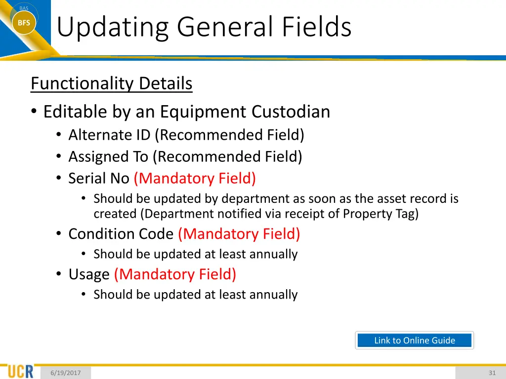 bas bfs updating general fields