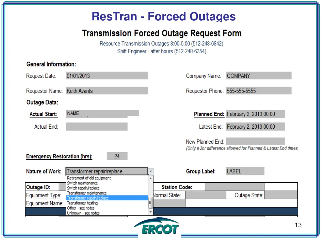 restran forced outages 1