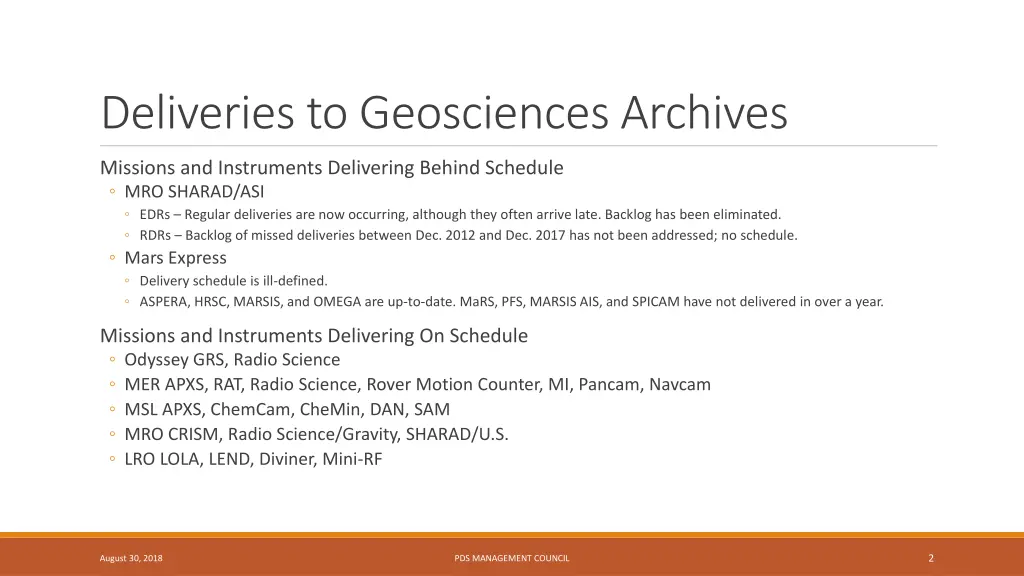 deliveries to geosciences archives