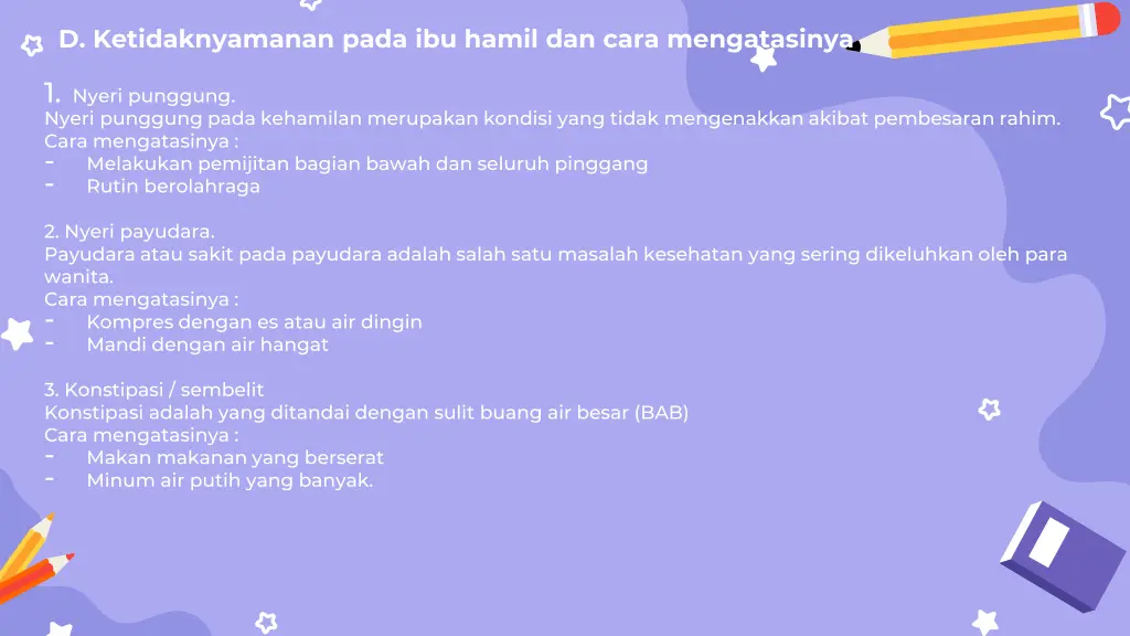 d ketidaknyamanan pada ibu hamil dan cara