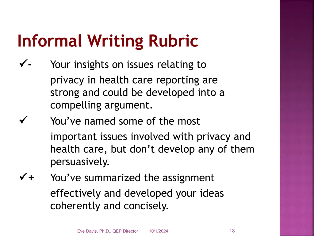 informal writing rubric 1