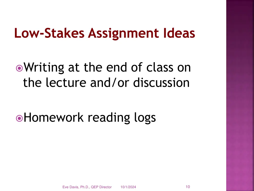 low stakes assignment ideas