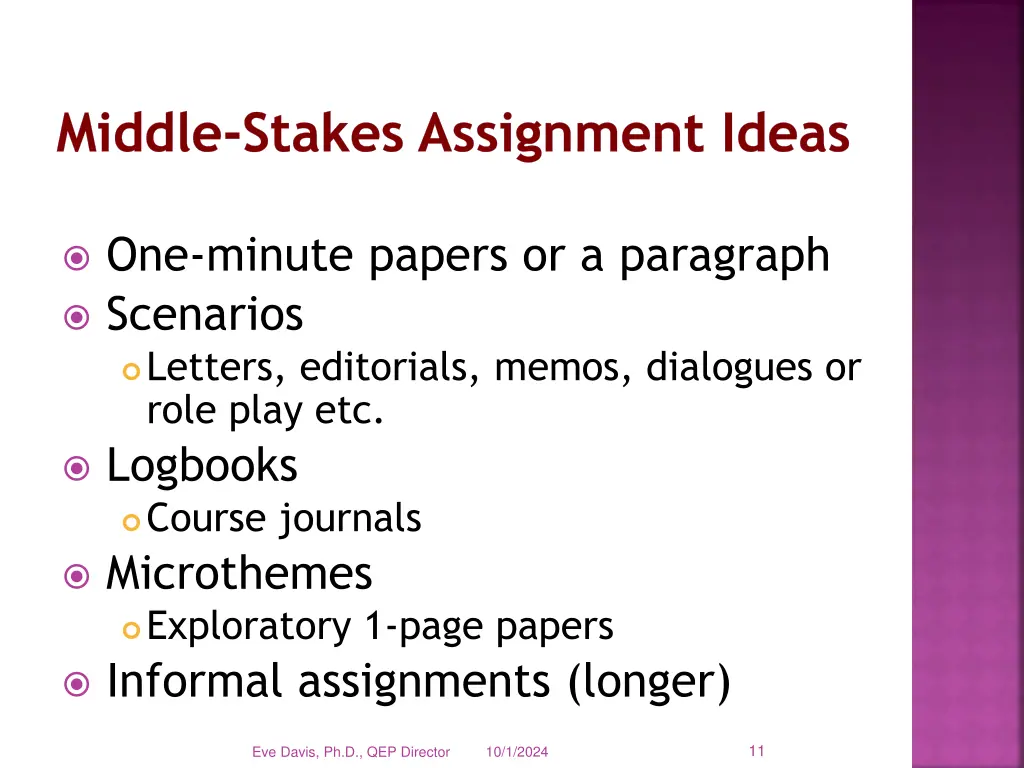 middle stakes assignment ideas