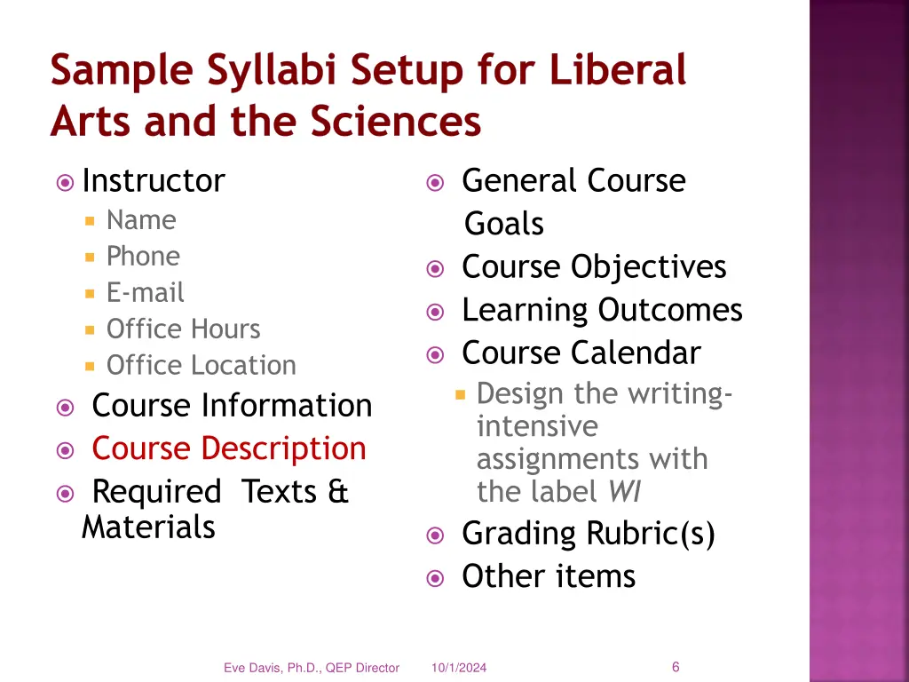 sample syllabi setup for liberal arts